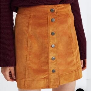 Madewell Rust Orange Velveteen Button Front Rustic Boho Indie Mini Skirt Size 14
